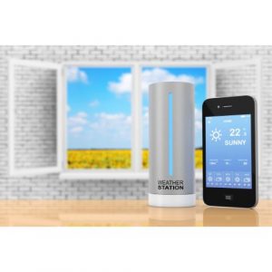 Modern Digital Wireless Home Weather Station with Mobile Phone with Weather on Screen